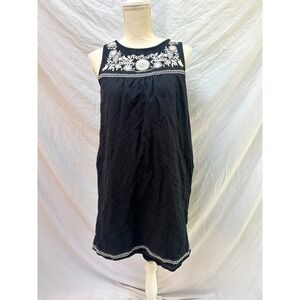 J. Crew Black Linen Embroidered Sleeveless Dress Floral Summer Small